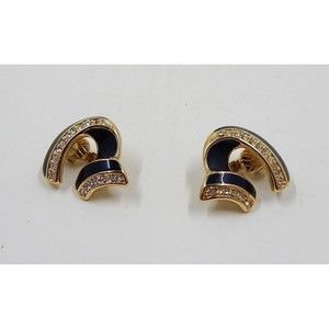 Trifari Gold Tone Black Rhinestone Swirl Clip On Earrings Signed